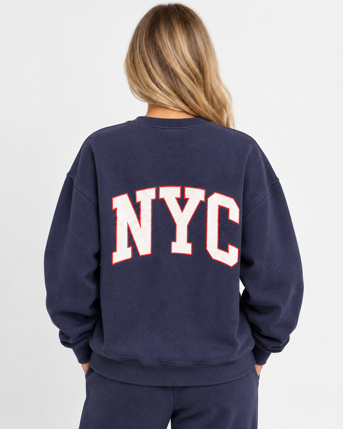 NYC Home Uniform crewneck in vintage navy, back view