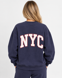 NYC Home Uniform crewneck in vintage navy, back view